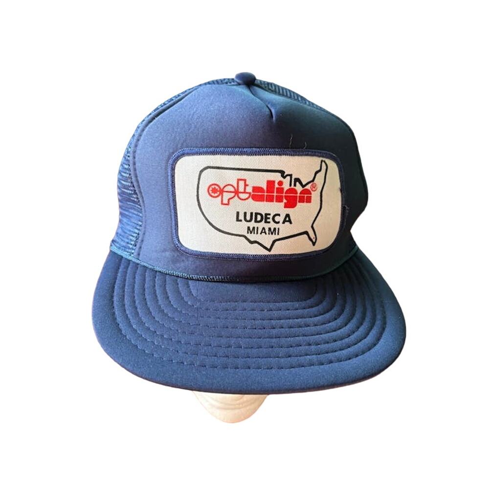 Vintage vtg snapback hat dad cap trucker navy blue Miami USA patch